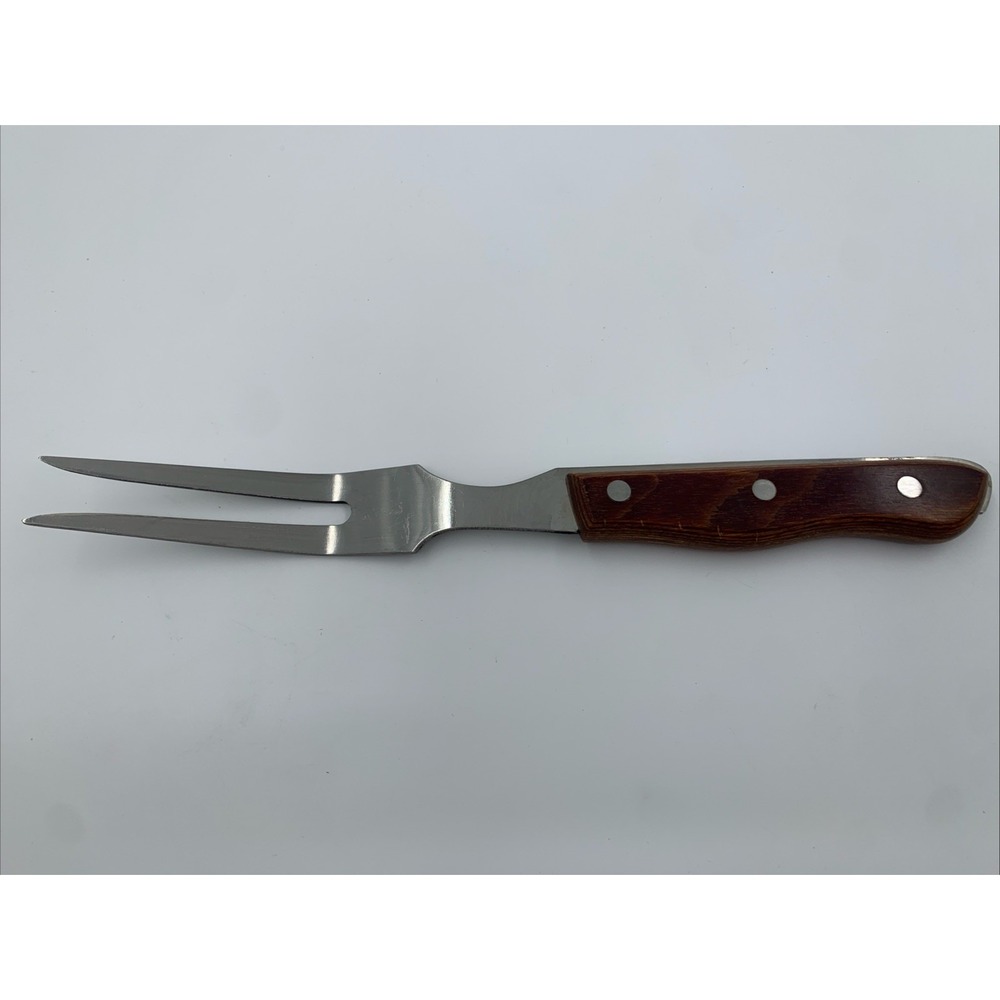 VTG‎ Meat Roast Carving Fork 11" Wood Handle MFG Japan NT'L Headquarters USA